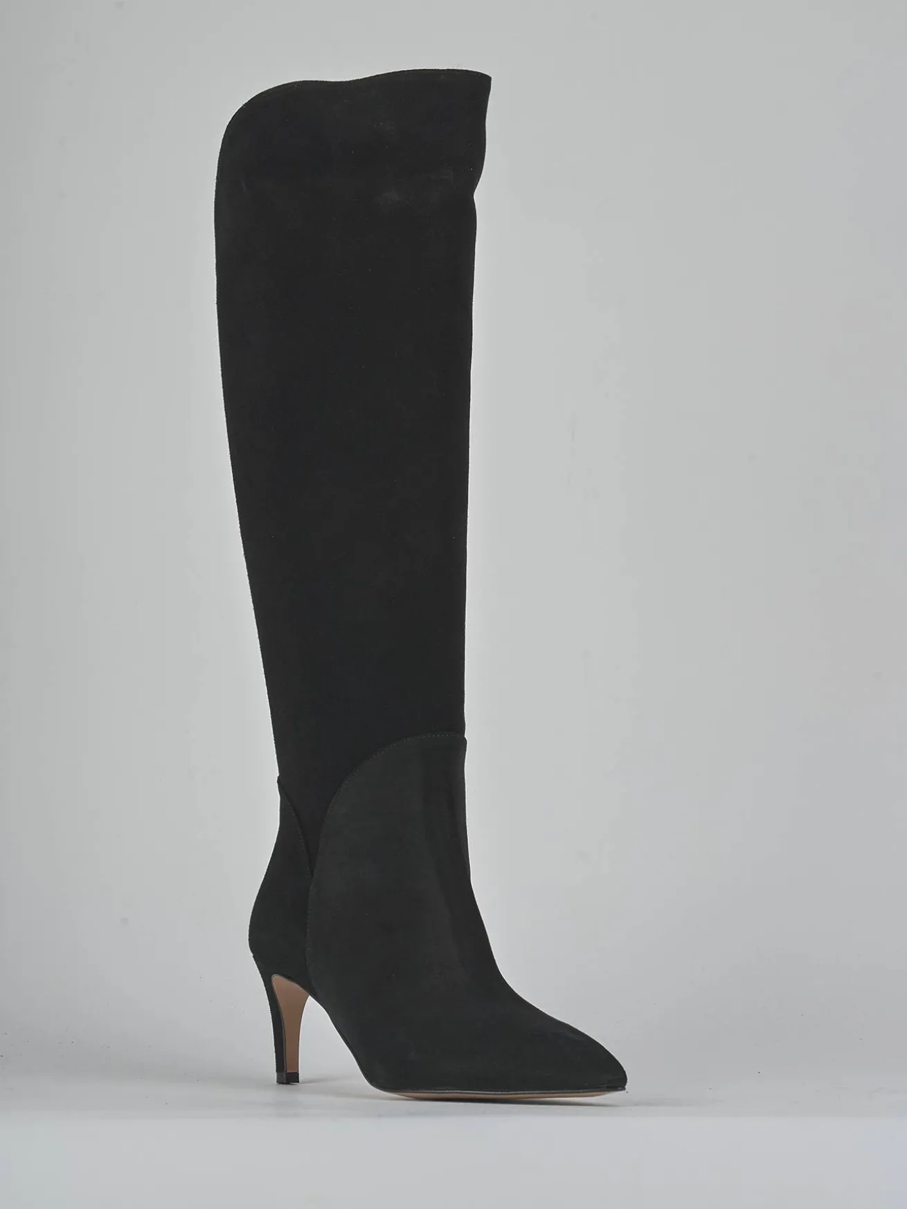 Stivali tacco 7cm camoscio nero