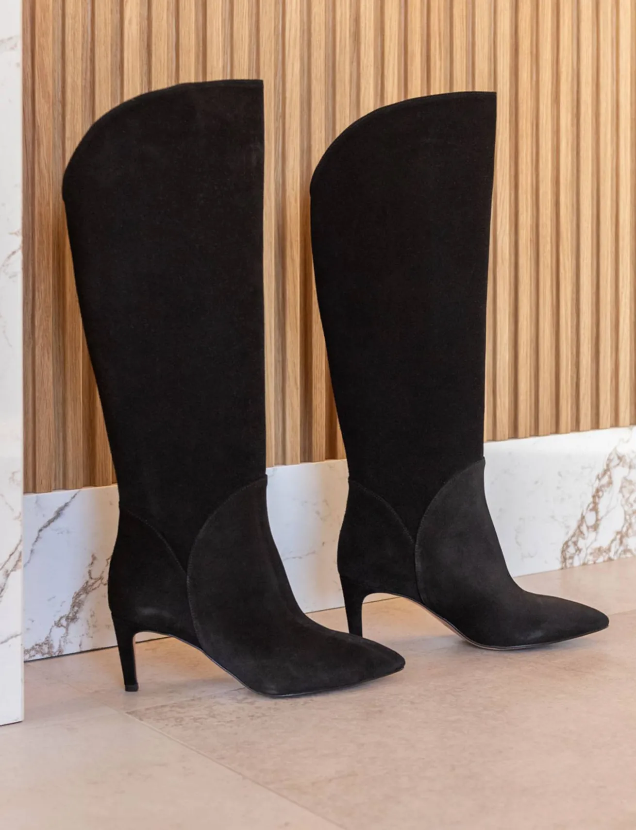 Stivali tacco 7cm camoscio nero