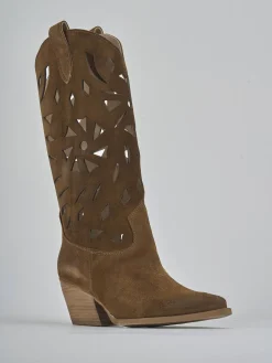 Stivali tacco 6cm camoscio marrone