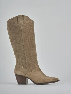 Stivali tacco 6cm camoscio marrone