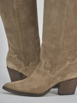 Stivali tacco 6cm camoscio marrone