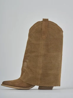 Stivali tacco 7cm camoscio marrone