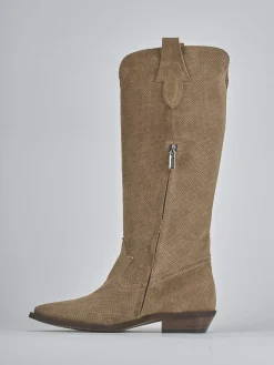 Stivali tacco 2cm camoscio marrone