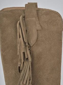 Stivali tacco 2cm camoscio marrone