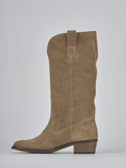 Stivali tacco 4cm camoscio marrone