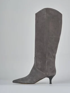 Stivali tacco 5cm camoscio grigio