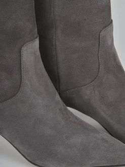 Stivali tacco 5cm camoscio grigio