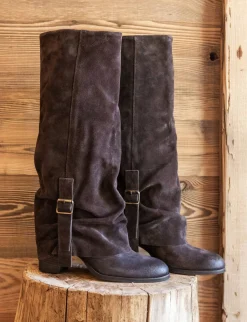 Stivali tacco 8cm camoscio testa