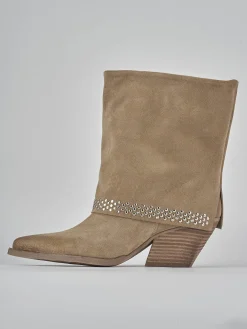 Stivali tacco 7cm camoscio beige