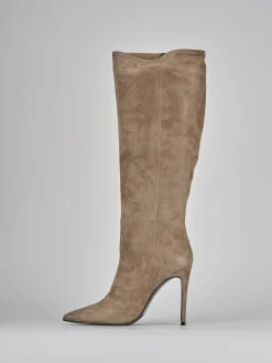 Stivali tacco 10cm camoscio beige