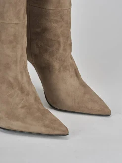 Stivali tacco 10cm camoscio beige