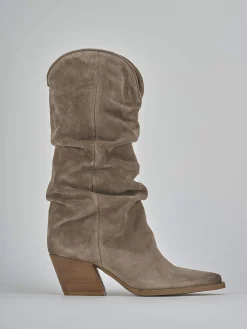 Stivali tacco 6cm camoscio beige