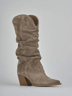 Stivali tacco 6cm camoscio beige