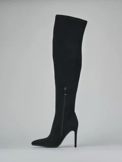 Stivali tacco 10cm camoscio sostenible nero