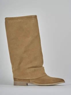 Stivali tacco 2cm camoscio marrone