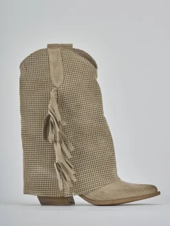 Stivali tacco 7cm camoscio beige