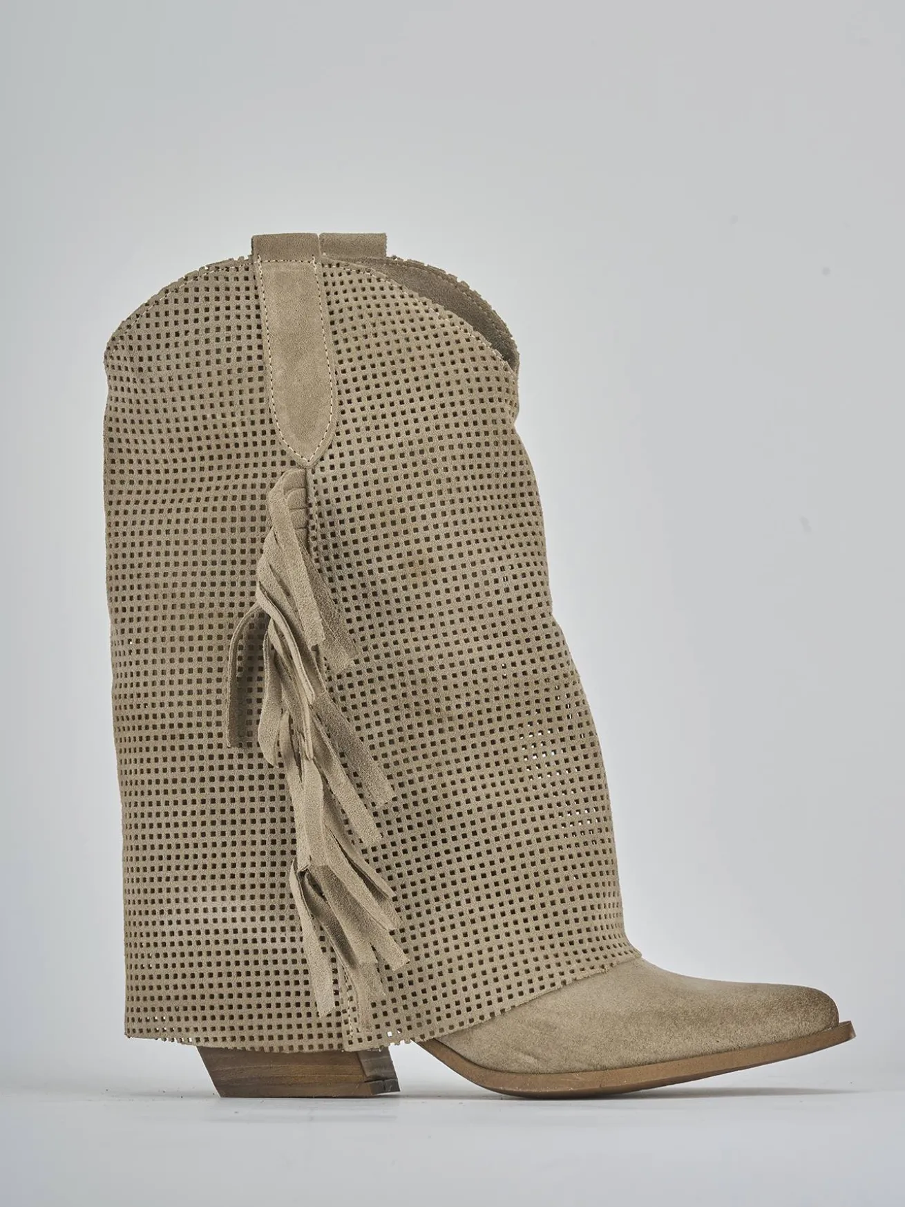 Stivali tacco 7cm camoscio beige