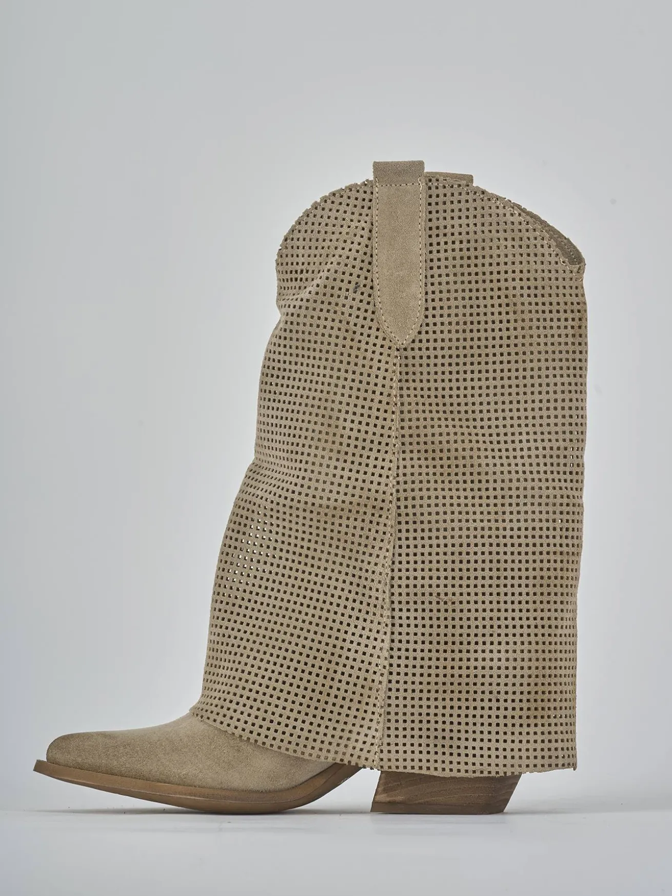 Stivali tacco 7cm camoscio beige