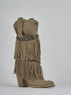 Stivali tacco 7cm camoscio beige