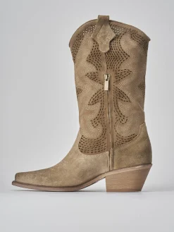 Stivali tacco 8cm camoscio beige