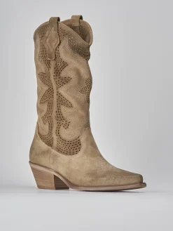 Stivali tacco 8cm camoscio beige