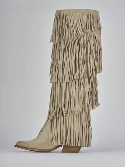 Stivali tacco 5cm camoscio beige