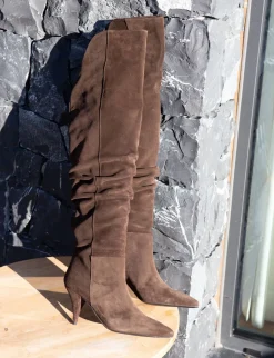 Stivali tacco 7cm camoscio testa