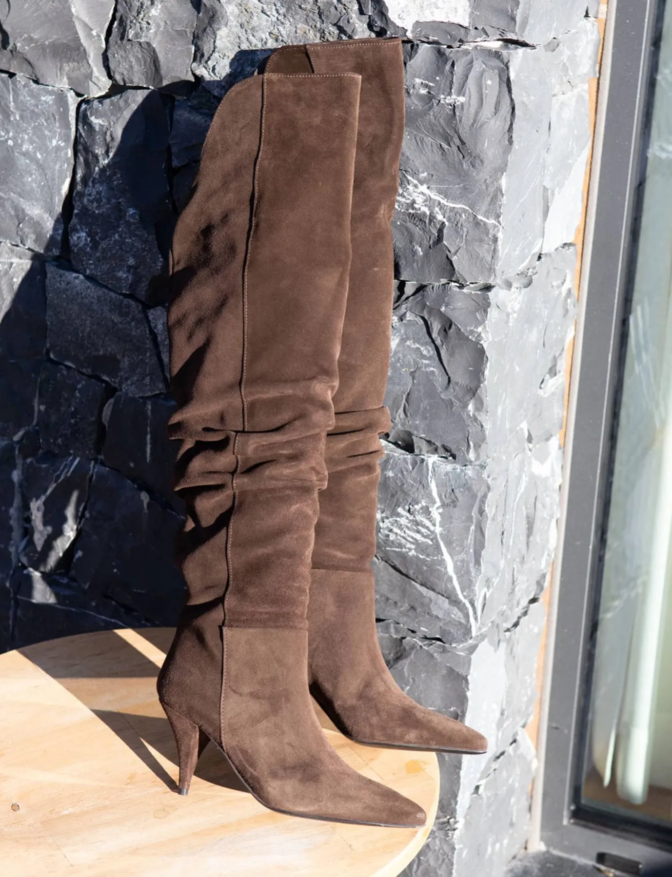 Stivali tacco 7cm camoscio testa