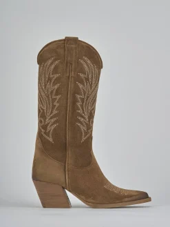 Stivali tacco 7cm camoscio marrone