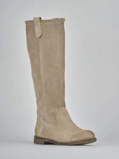 Stivali tacco 1cm camoscio beige