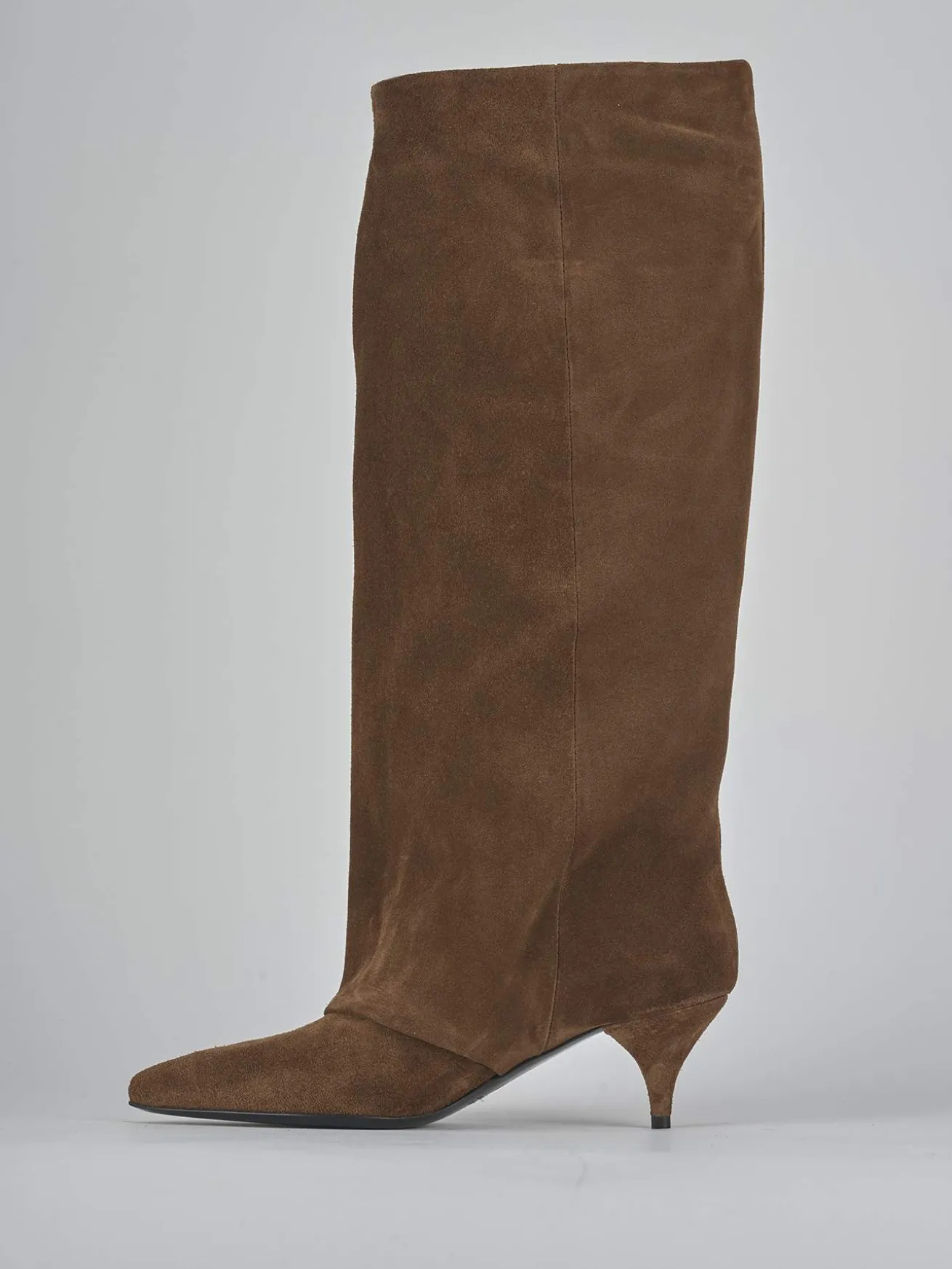 Stivali tacco 5cm camoscio marrone