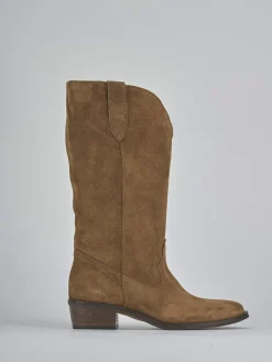 Stivali tacco 3cm camoscio marrone