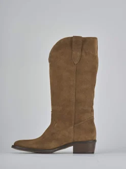 Stivali tacco 3cm camoscio marrone