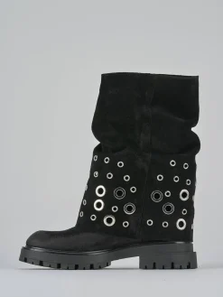 Stivali tacco 1cm camoscio nero