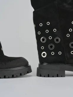 Stivali tacco 1cm camoscio nero