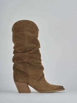 Stivali tacco 6cm camoscio marrone