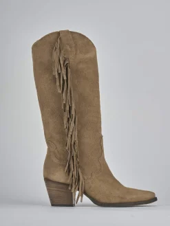 Stivali tacco 6cm camoscio marrone