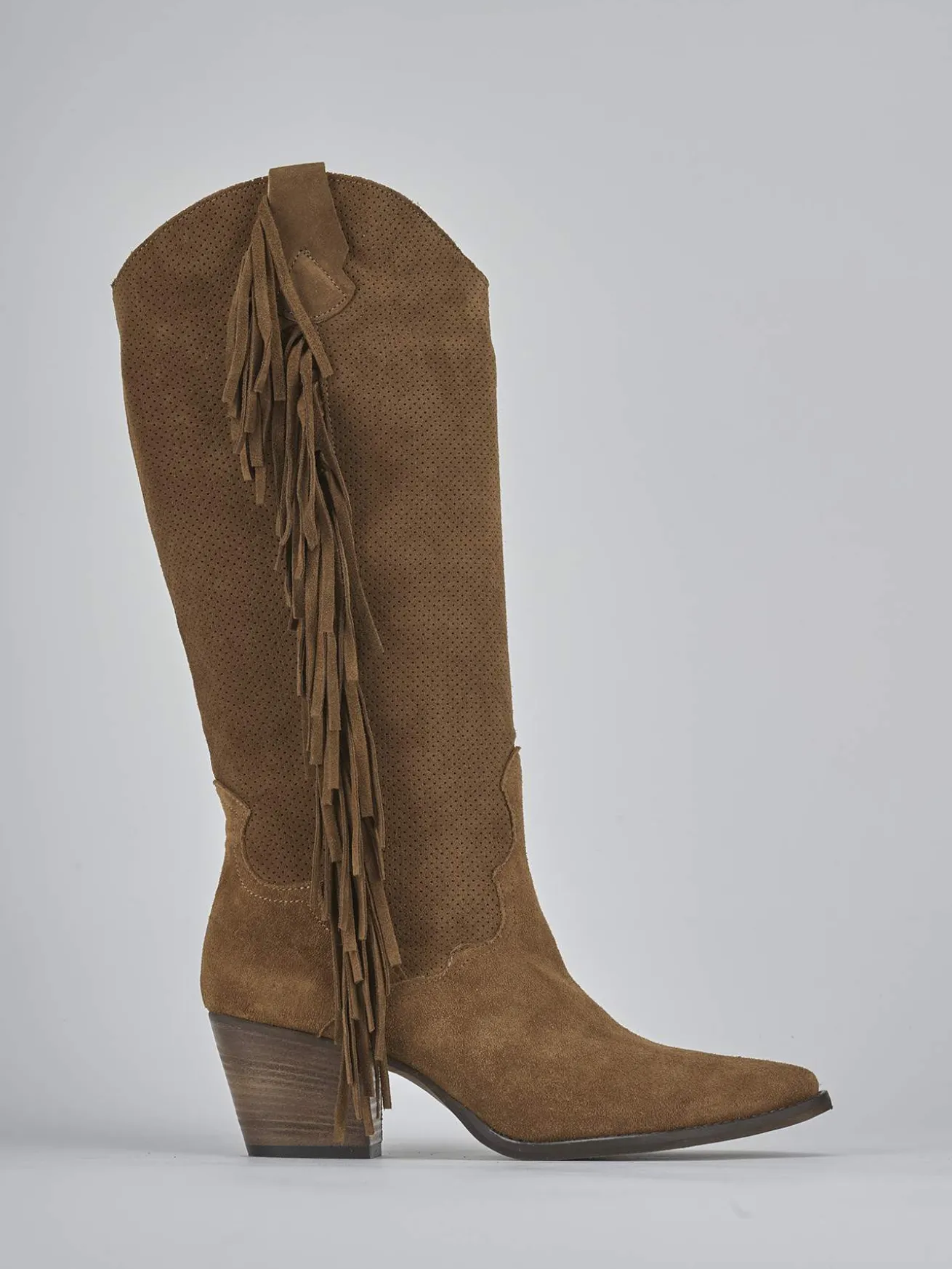 Stivali tacco 6cm camoscio marrone