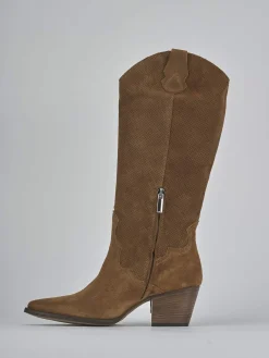 Stivali tacco 6cm camoscio marrone