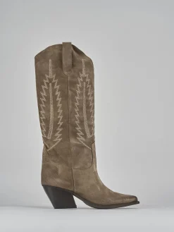 Stivali tacco 7cm camoscio beige