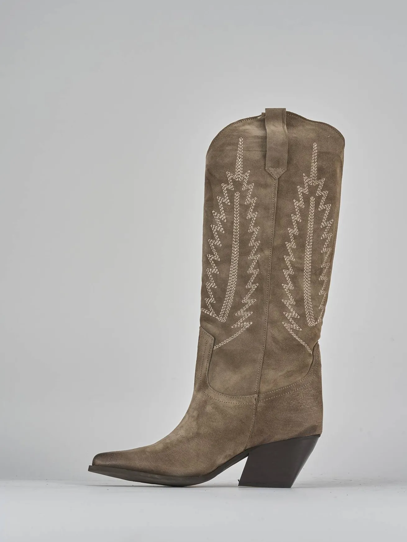 Stivali tacco 7cm camoscio beige