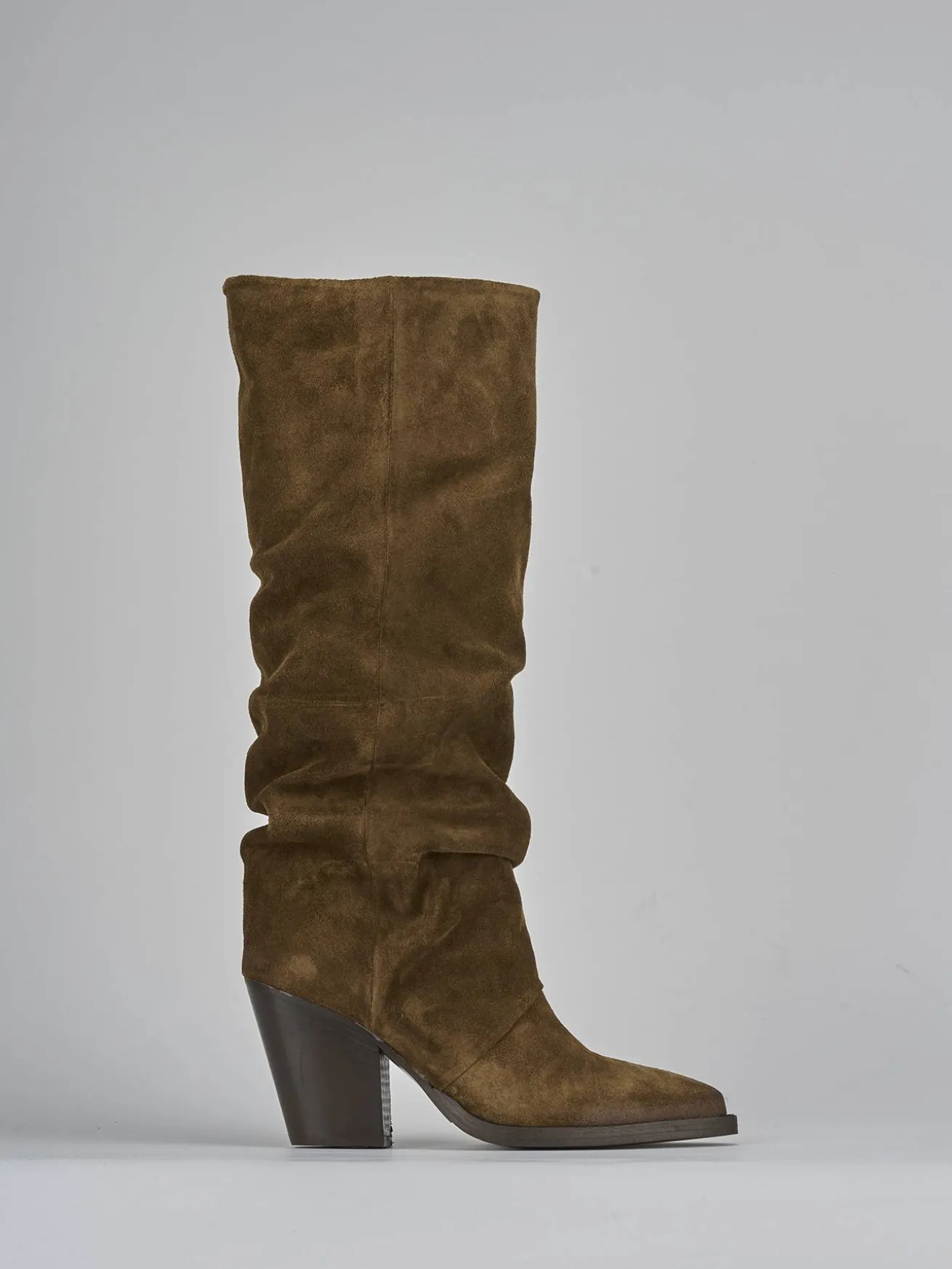 Stivali tacco 9cm camoscio marrone