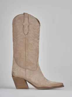 Stivali tacco 6cm camoscio beige