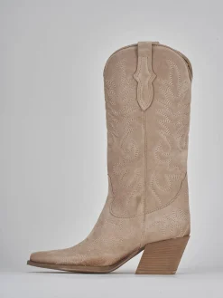 Stivali tacco 6cm camoscio beige