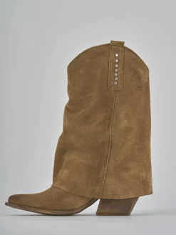 Stivali tacco 7cm camoscio marrone