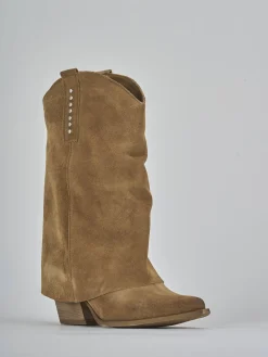 Stivali tacco 7cm camoscio marrone