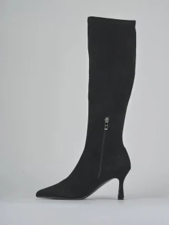 Stivali tacco 7cm camoscio sostenible nero