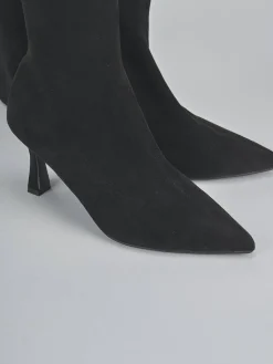 Stivali tacco 7cm camoscio sostenible nero