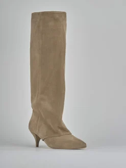 Stivali tacco 5cm camoscio beige