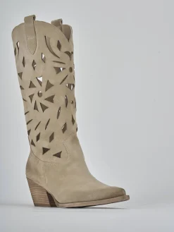 Stivali tacco 6cm camoscio beige